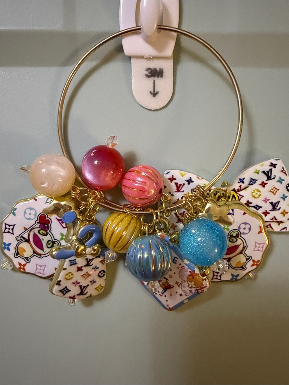 Colorful Beaded Charm Hoop Bracelet - Multicolor